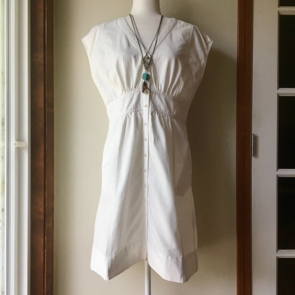 Madewell Denim Cap-Sleeve Button-Front Dress in Tile White Size 10